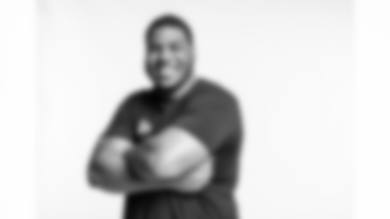 Virginia Tech offensive tackle Christian Darrisaw poses for a portrait Saturday March 13, 2021 in Pensacola, FL. (Todd Rosenberg/NFL)