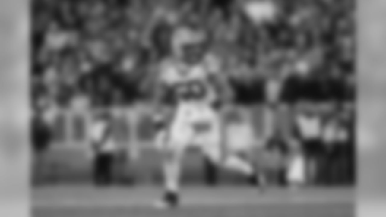 Green Bay Packers inside linebacker Blake Martinez (50) in coverage during an NFL football game against the Detroit Lions, Monday, Oct. 14, 2019 in Green Bay, Wis. Green Bay won 23-22. (Aaron M. Sprecher via AP)