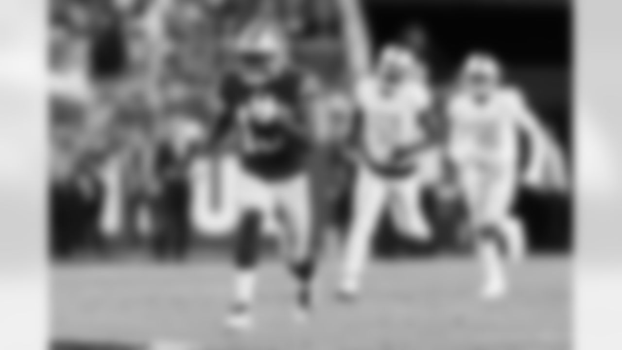 San Francisco 49ers wide receiver Richie James (13) runs the football during an NFL football game against the Oakland Raiders on Thursday, Nov. 1, 2018, in Santa Clara, Calif. The 49ers defeated the Raiders, 34-3. (Ryan Kang via AP)