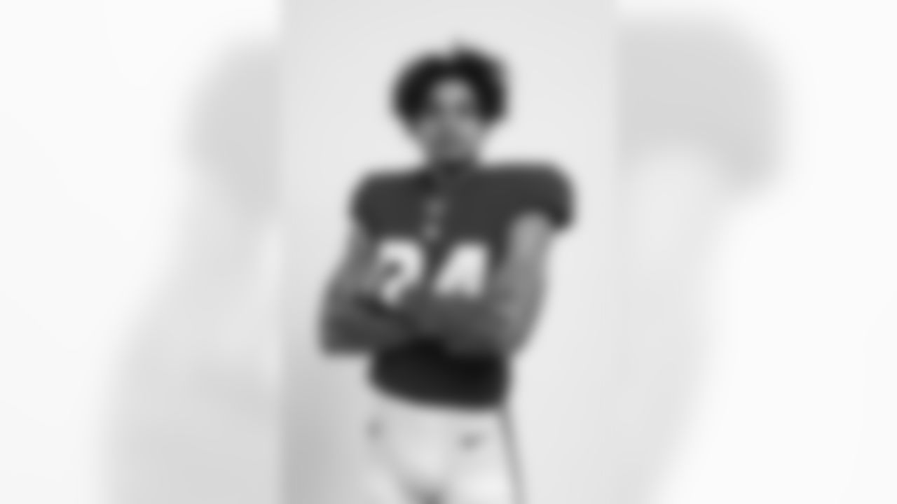 New York Giants wide receiver Jalin Hyatt (84) poses for a portrait during the NFLPA Rookie Premiere on Saturday, May 20, 2023 Los Angeles. (Ben Liebenberg/NFL)