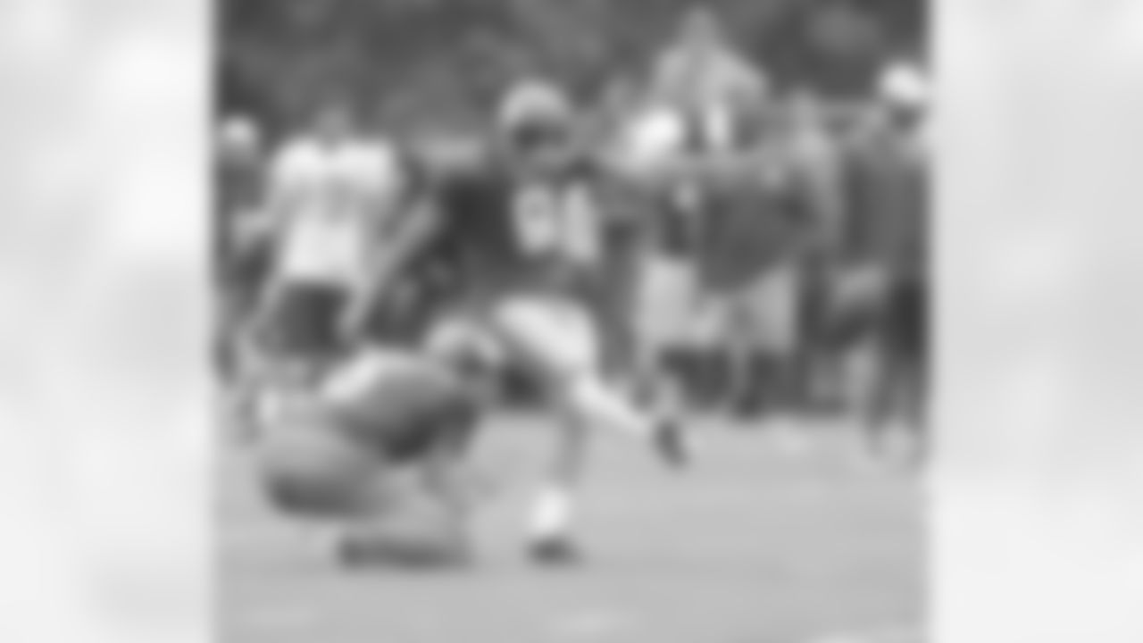 New York Giants kicker Lawrence Tynes (9) practicing during training camp on July 28, 2012 at the University of Albany in Albany, New York
