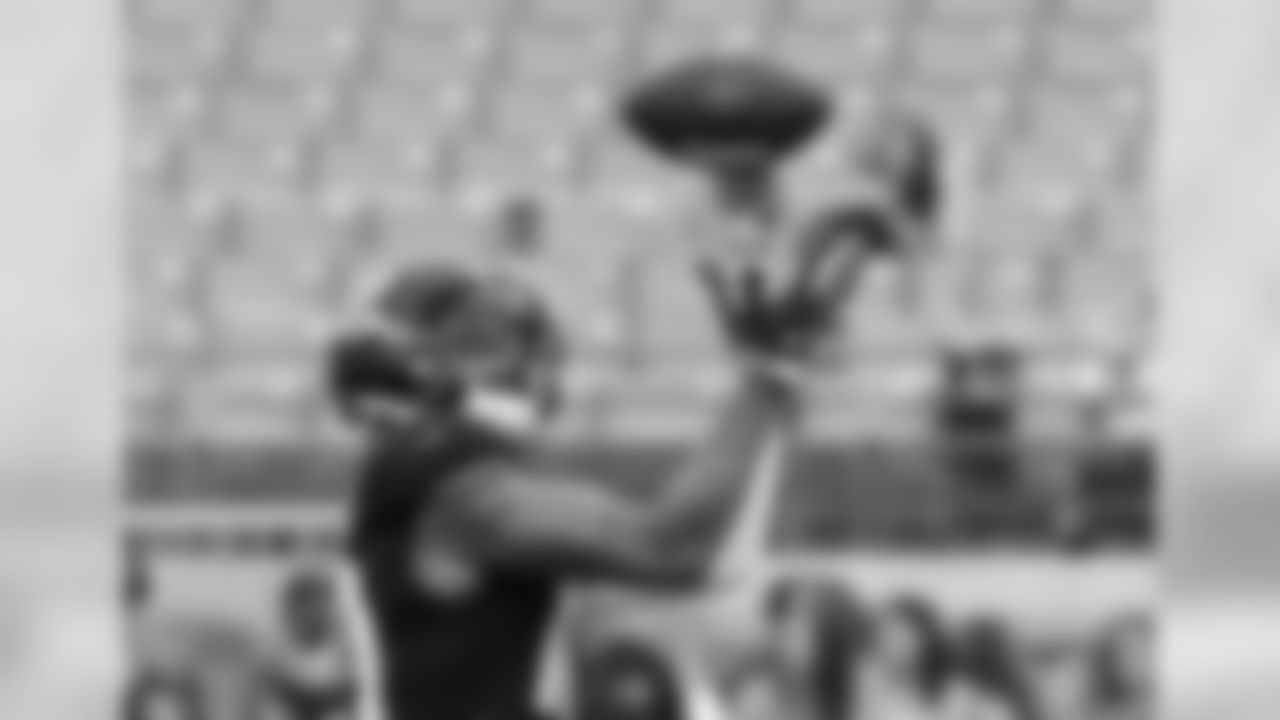 Jacksonville Jaguars wide receiver Donte Moncrief catches a pass as he warms up before an NFL football game against the Indianapolis Colts, Sunday, Dec. 2, 2018, in Jacksonville, Fla. (AP Photo/John Raoux)