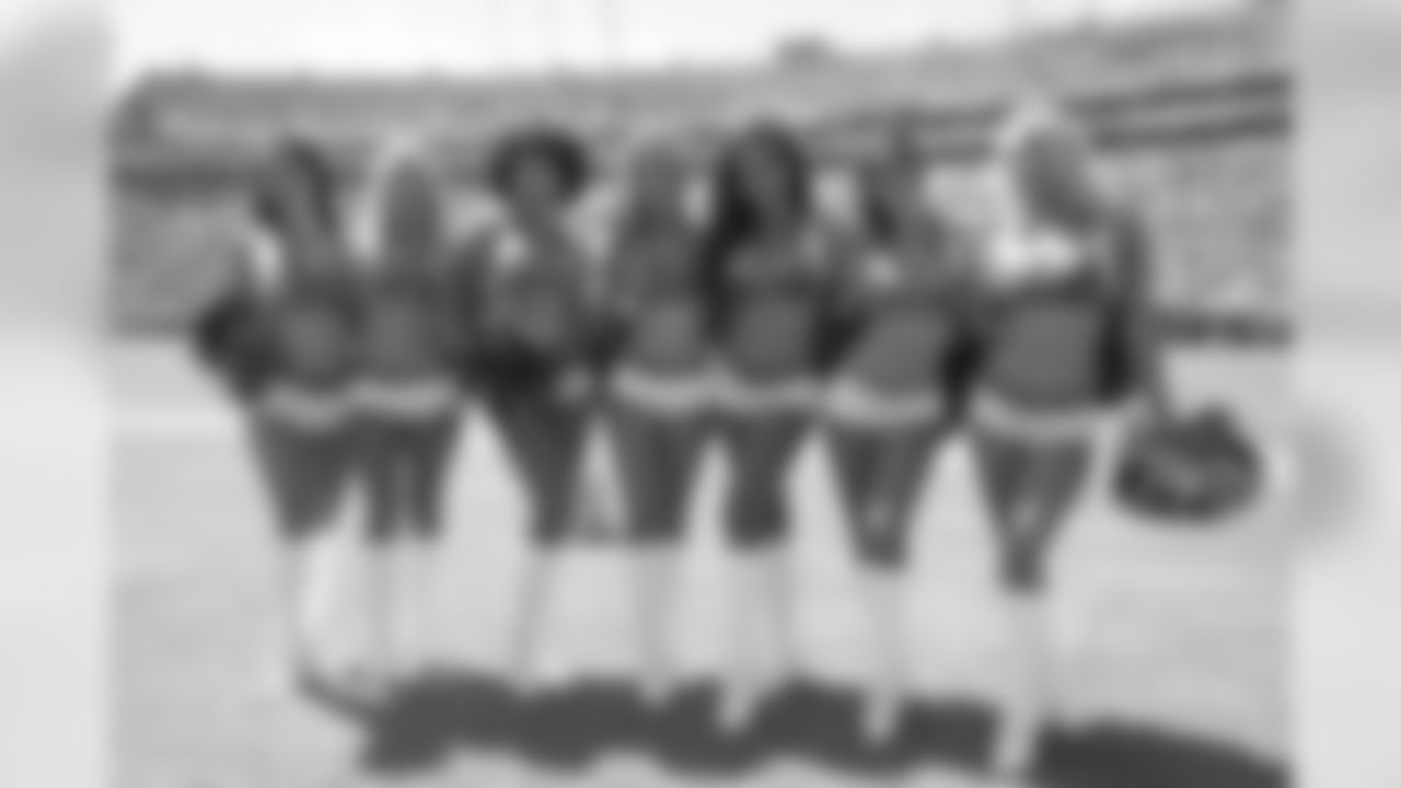 The Jacksonville Jaguars cheerleaders pose during the first half of an NFL football game against the Tennessee Titans Sunday, Sept. 23, 2018, in Jacksonville, Fla. (AP Photo/Phelan M. Ebenhack)