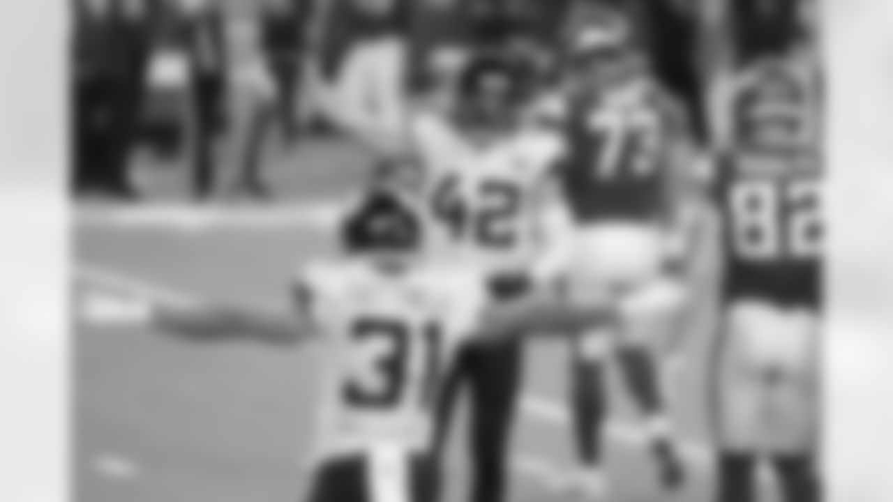Jacksonville Jaguars safety Andrew Wingard (42) celebrates after the Minnesota Vikings missed a 51 yard potential game-winning field goal with 13 seconds to play during an NFL football game, Sunday, Dec. 6, 2020 in Minneapolis, Mn.