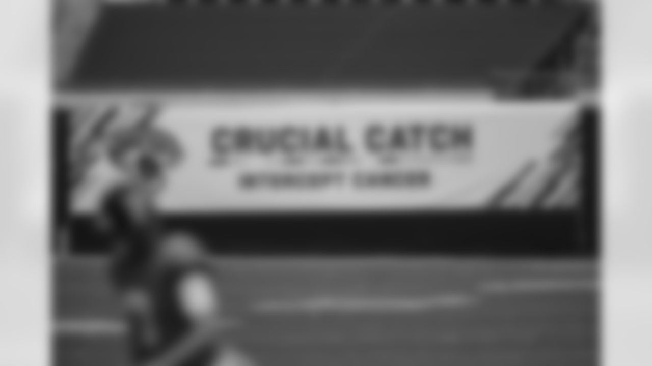 Crucial Catch banner at TIAA Bank Field before an NFL football game between the Jacksonville Jaguars and the Detroit Lions, Sunday, Oct. 18, 2020, in Jacksonville, Fla. (AP Photo/Gary McCullough)