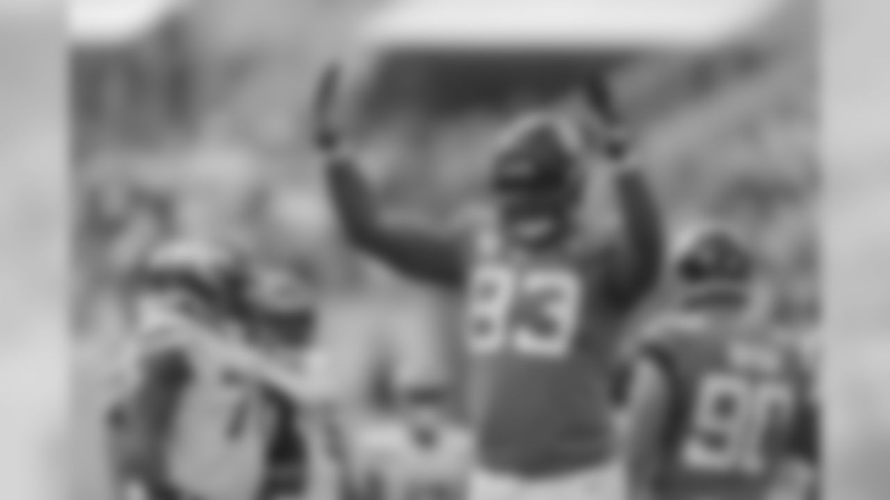 Jacksonville Jaguars defensive end Calais Campbell (93) lifts his hands up during the second half of an NFL football game against the New York Jets on Sunday, Oct. 27, 2019, in Jacksonville, Fla. The Jaguars won 29-15. (Perry Knotts via AP)