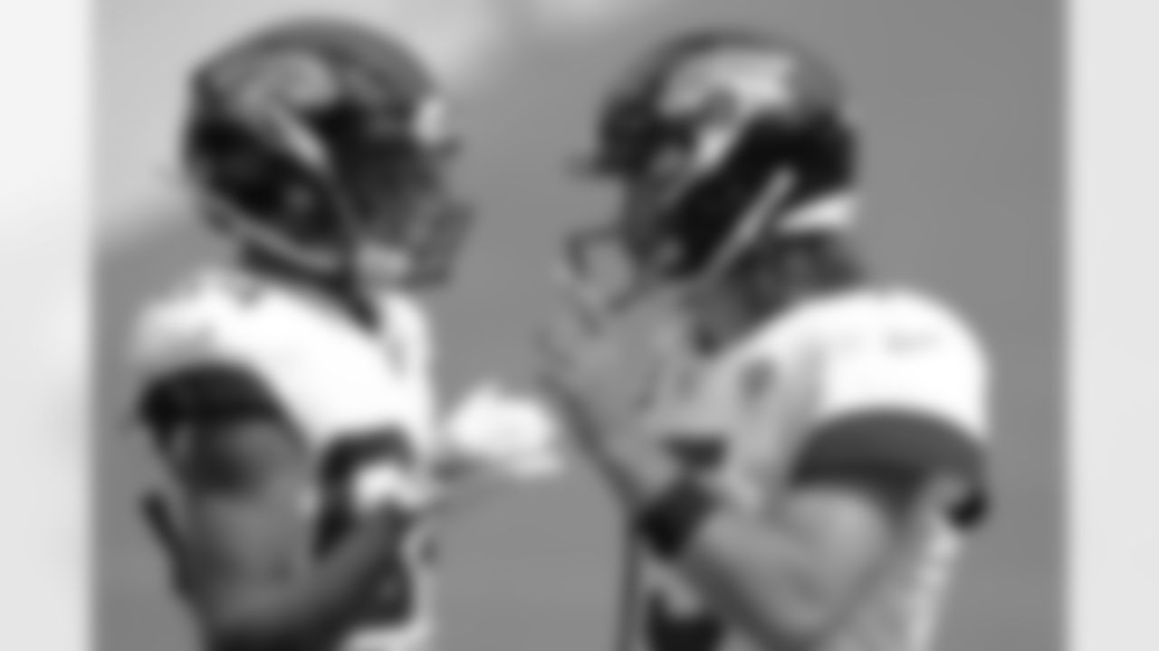 Jacksonville Jaguars receiver Keelan Cole (84) and quarterback Gardner Minshew II (15) during pregame warm ups against the Indianapolis Colts during an NFL football game, Sunday, September 13, 2020 in Jacksonville, Fla.