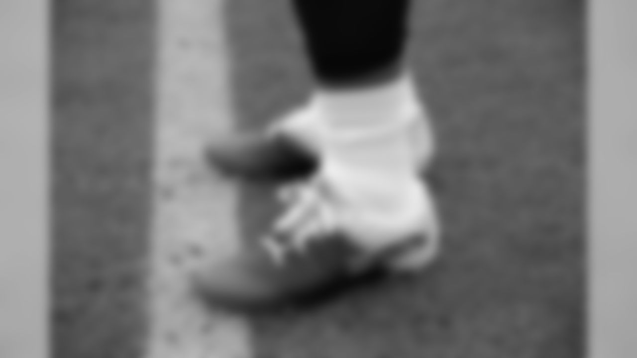 Jacksonville Jaguars fullback Tommy Bohanon wears his cleats for a cause before an NFL football game against the Indianapolis Colts Sunday, Dec. 2, 2018, in Jacksonville, Fla. (AP Photo/Phelan M. Ebenhack)
