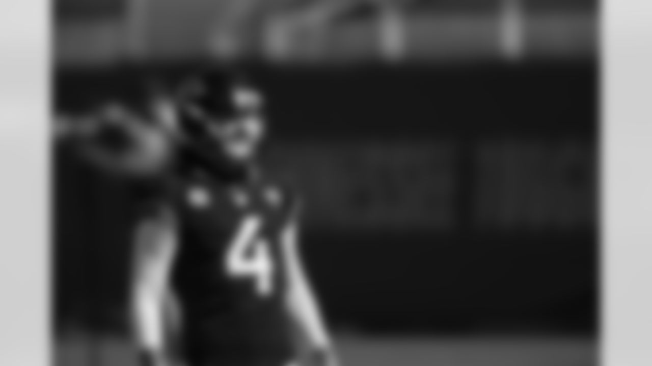 Jacksonville Jaguars kicker Josh Lambo (4) warms up before an NFL football game against the Tennessee Titans, Sunday, Sept. 20, 2020, in Nashville, Tenn. (AP Photo/Brett Carlsen)