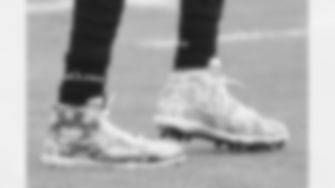 Jacksonville Jaguars wide receiver Keelan Cole Sr. (84) warms up wearing cleats for My Cause My Cleats before an NFL football game against the Pittsburgh Steelers, Sunday, Nov. 22, 2020, in Jacksonville, Fla. (AP Photo/Matt Stamey)