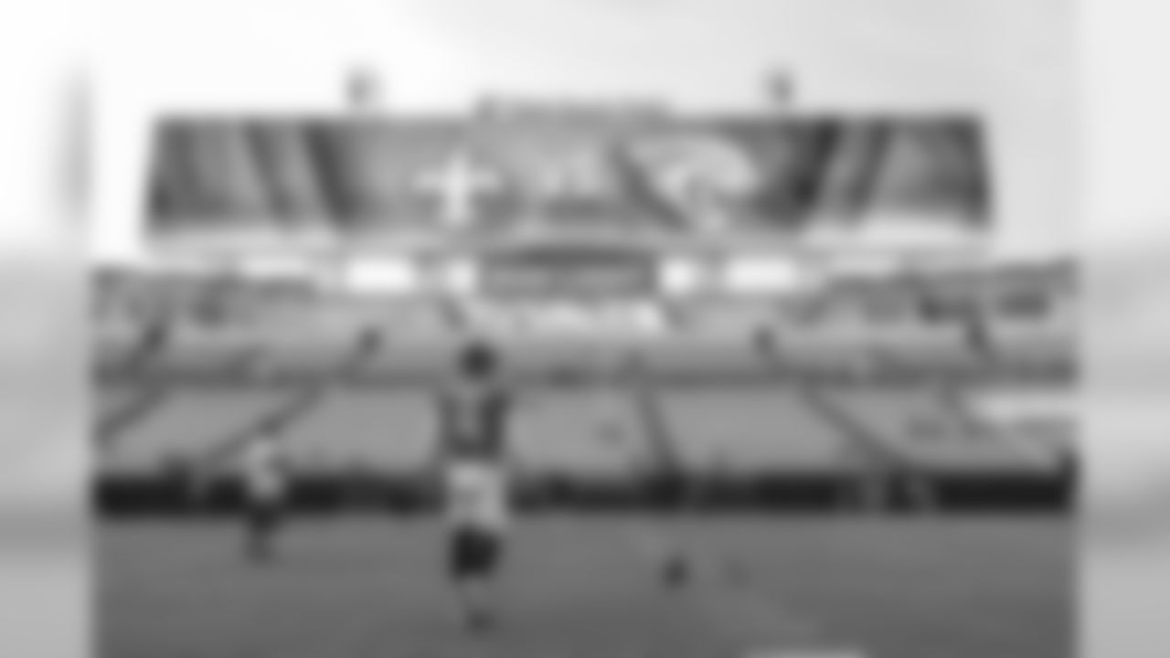 Jacksonville Jaguars kicker Josh Lambo (4) warms up prior to a NFL preseason football game against the New Orleans Saints, Thursday, Aug. 9, 2018, in Jacksonville, Fla. (Logan Bowles via AP)