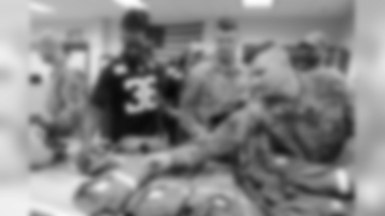 Jacksonville Jaguars player Ronnie Harrison during a visit the Florida Air National Guard 125th Fighter wing as part of 2019 Salute to Service Tuesday, Nov. 12, 2019 in Jacksonville, Fla. (Rick Wilson/Jacksonville Jaguars)
