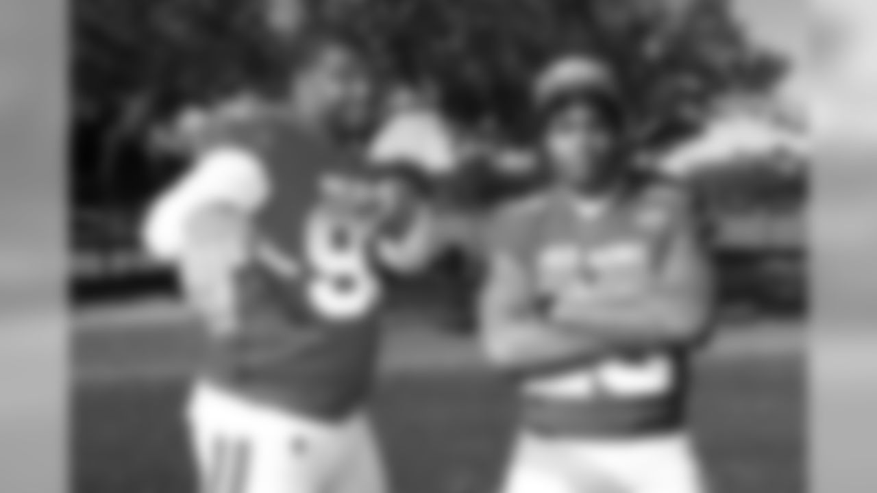 Jacksonville Jaguars defensive end Calais Campbell (93), and cornerback Jalen Ramsey (20) is seen during practice for the 2019 Pro Bowl, Friday, Jan. 25, 2019 in Orlando, Fla. (Logan Bowles/NFL)