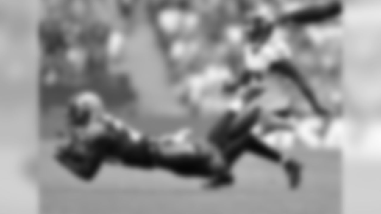 Jacksonville Jaguars cornerback Jalen Ramsey (20) makes a diving interception of a pass intended for Baltimore Ravens receiver Mike Wallace (17) with 10:25 to play in the third quarter in an NFL game Sunday, September 24, 2017 in London, U.K. (Rick Wilson via AP)
