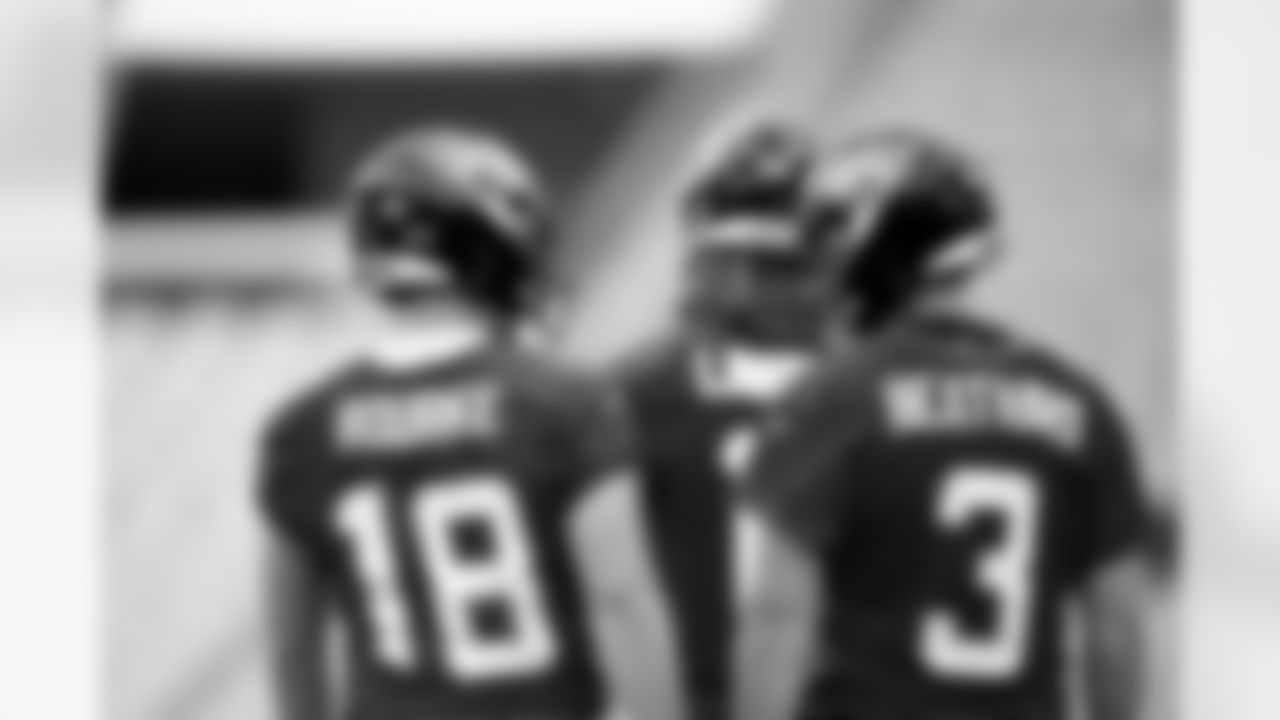 Jacksonville Jaguars quarterbacks Nathan Rourke (18) and C.J. Beathard (3) during OTAs at TIAA Bank Field in Jacksonville, FL on May 22, 2023. (Kam Nedd/Jacksonville Jaguars)