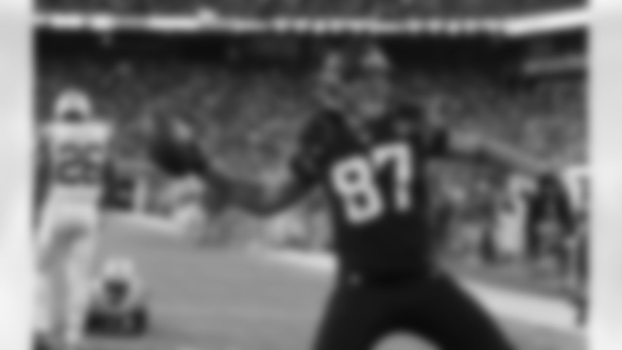 In the Jaguars second preseason game, at the Jets, Allen Reisner celebrates following a TD catch.