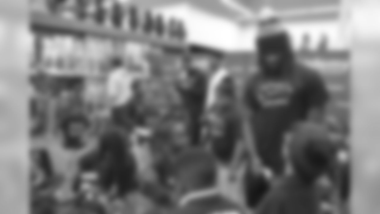 Jacksonville Jaguars DJ Chark Jr. and Ronnie Harrison team up to take kids from the NE Florida Boys and Girls Club Holiday shopping at Academy Sports, Tuesday, Dec. 17, 2019 in Jacksonville, Fla. (Rick Wilson/Jacksonville Jaguars)