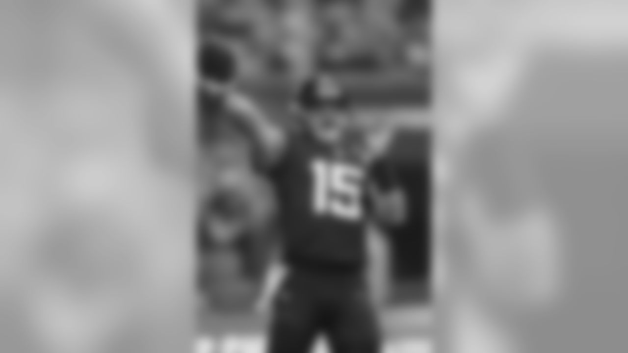 Jacksonville Jaguars quarterback Gardner Minshew (15) warms up ahead an NFL football game against the Houston Texans, at Wembley Stadium, Sunday, Nov. 3, 2019, in London. (AP Photo/Kirsty Wigglesworth)