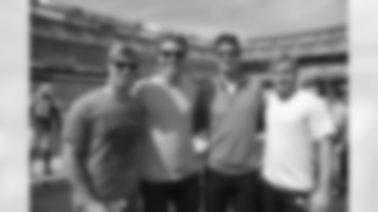 Thomas Hickey, Anders Lee, Brock Nelson and Aaron Ness of the New York Islanders traded in the ice for a gridiron (for at least one afternoon) to support Jets football.