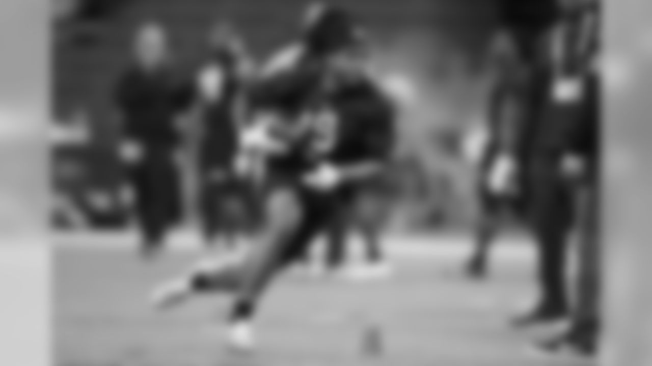 Maryland running back Anthony McFarland runs a drill at the NFL football scouting combine in Indianapolis, Friday, Feb. 28, 2020. (AP Photo/Charlie Neibergall)