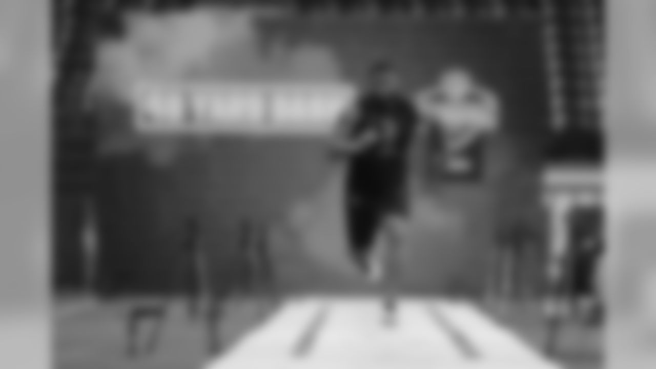 TCU defensive lineman Ross Blacklock runs the 40-yard dash at the NFL football scouting combine in Indianapolis, Saturday, Feb. 29, 2020. (AP Photo/Michael Conroy)