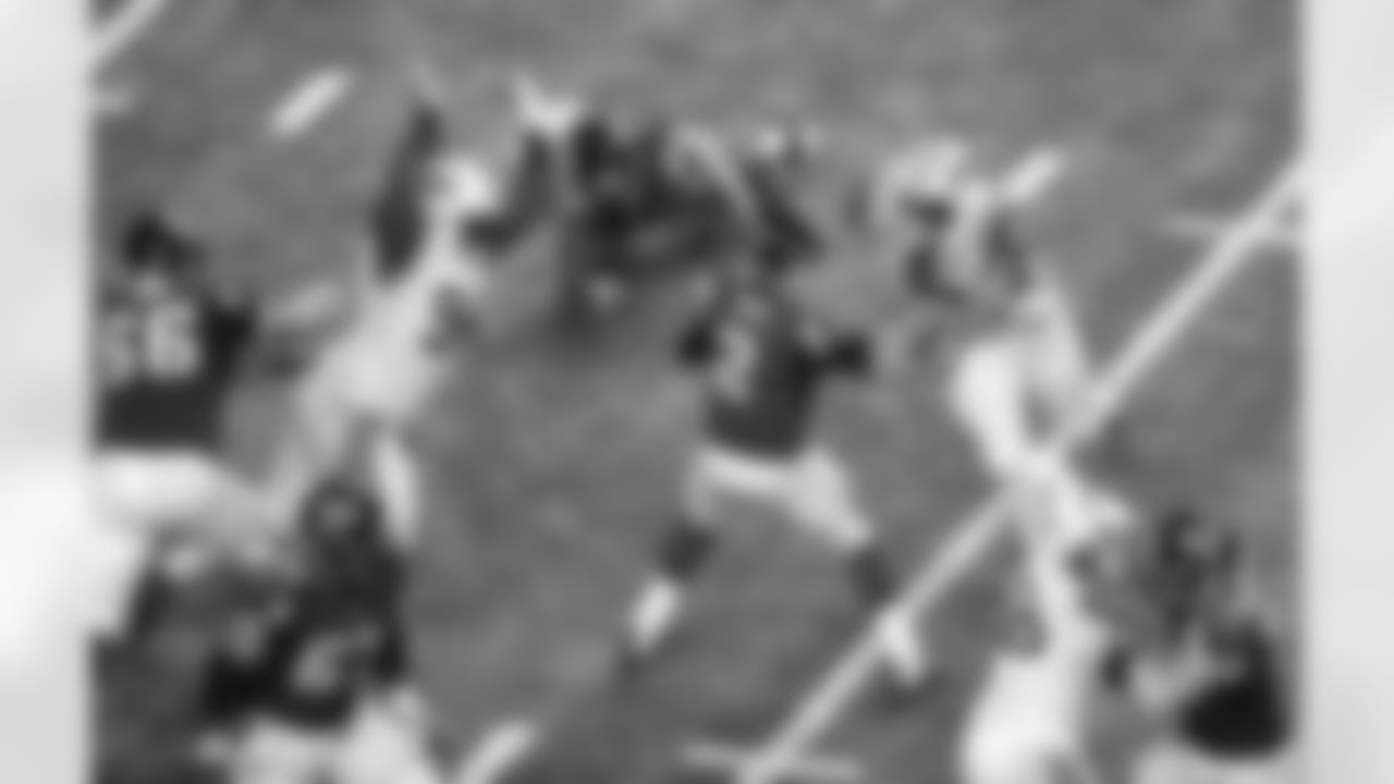 DE Muhammad Wilkerson (96) and DT Damon Harrison (94) pressure QB Matt Ryan (2) in a primetime, Monday Night Football game in Atlanta. Wilkerson's strip-sack in the game helped propel the Jets to a 30-28 last-second victory.