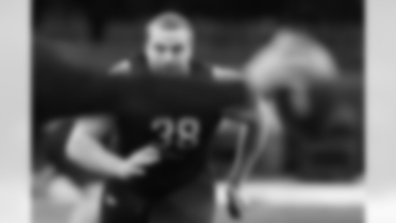 Northern Iowa offensive lineman Trevor Penning runs a drill during the NFL football scouting combine Friday, March 4, 2022, in Indianapolis. (AP Photo/Darron Cummings)
