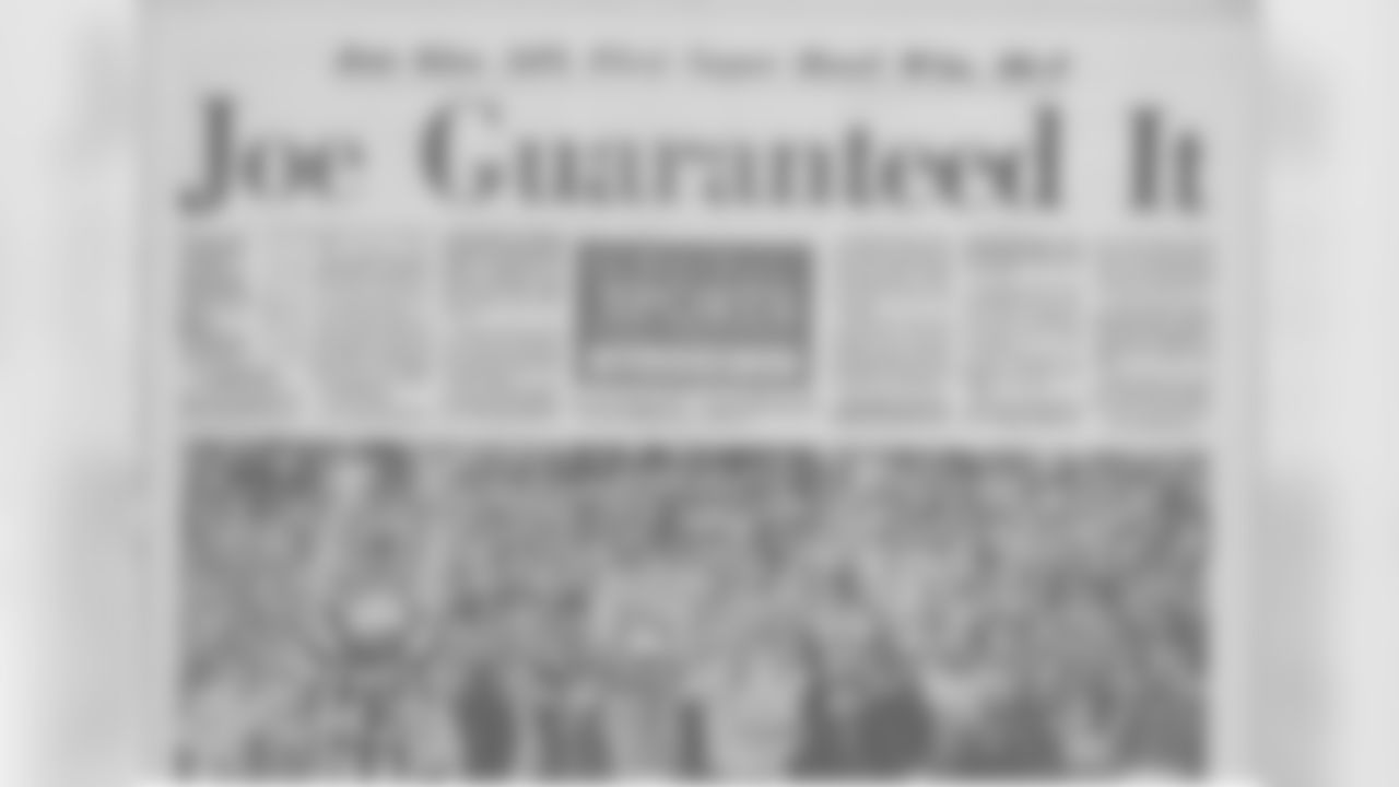 At a Thursday night banquet, just three days before Super Bowl III, Joe Namath stepped to the speaker's podium and announced, "the Jets will win Sunday….I guarantee it." When Namath and the Jets delivered a 16-7 win over the 17 ½ point favorite Baltimore Colts, the stature and credibility of the rival AFL was on the same level as the established NFL. The Super Bowl, a mismatch the first two years, suddenly had new meaning. (Pro Football Hall of Fame via AP Images)