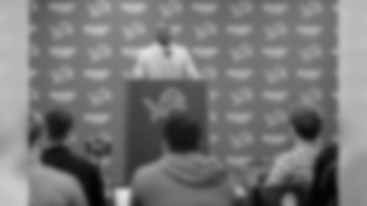 Detroit Lions cornerback Justin Coleman speaks to the media during an introductory press conference at the Detroit Lions training facility on Thursday, March 14, 2019 in Allen Park, Mich. (Detroit Lions via AP)