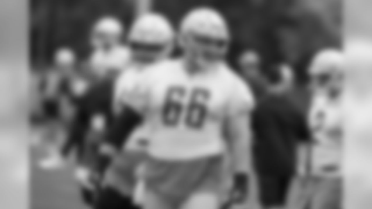 Detroit Lions guard Joe Dahl (66) during Day 3 of OTAs on Thursday, May 23, 2019 in Allen Park, Mich. (Detroit Lions via AP)