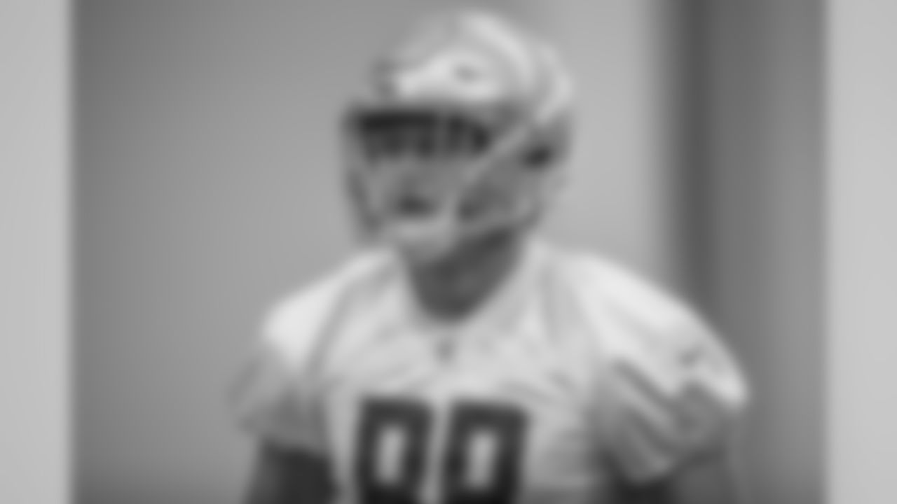 Detroit Lions tight end T.J. Hockenson (88) during Day 1 of rookie minicamp on Friday, May 10, 2019 in Allen Park, Mich. (Detroit Lions via AP)