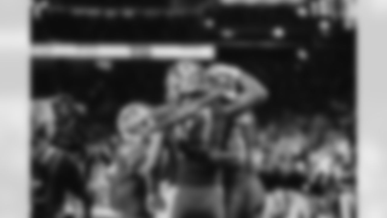 Detroit Lions tight end Sam LaPorta (87) and Detroit Lions wide receiver Josh Reynolds (8) celebrate after a touchdown during a NFL game against the Carolina Panthers on Sunday, Oct. 8, 2023 in Detroit, MI. (Jeff Nguyen/Detroit Lions)