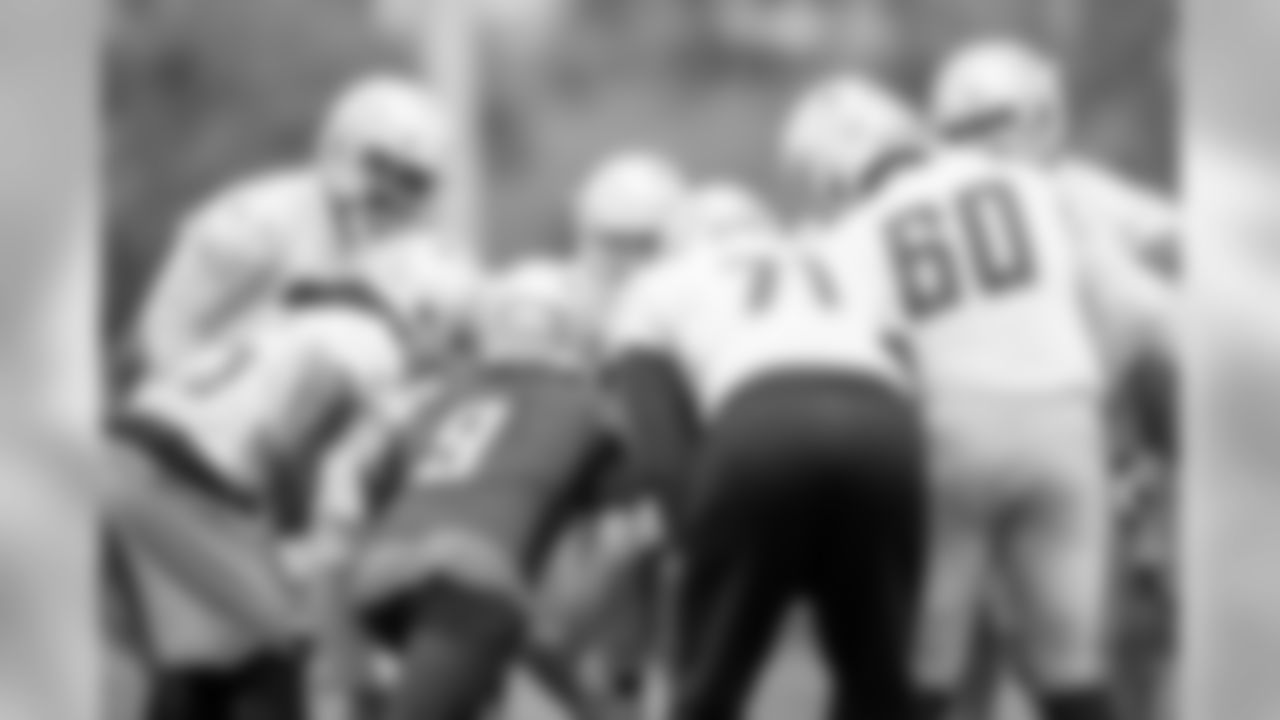 Detroit Lions offensive huddle during Day 1 of OTAs on Monday, May 20, 2019 in Allen Park, Mich. (Detroit Lions via AP)