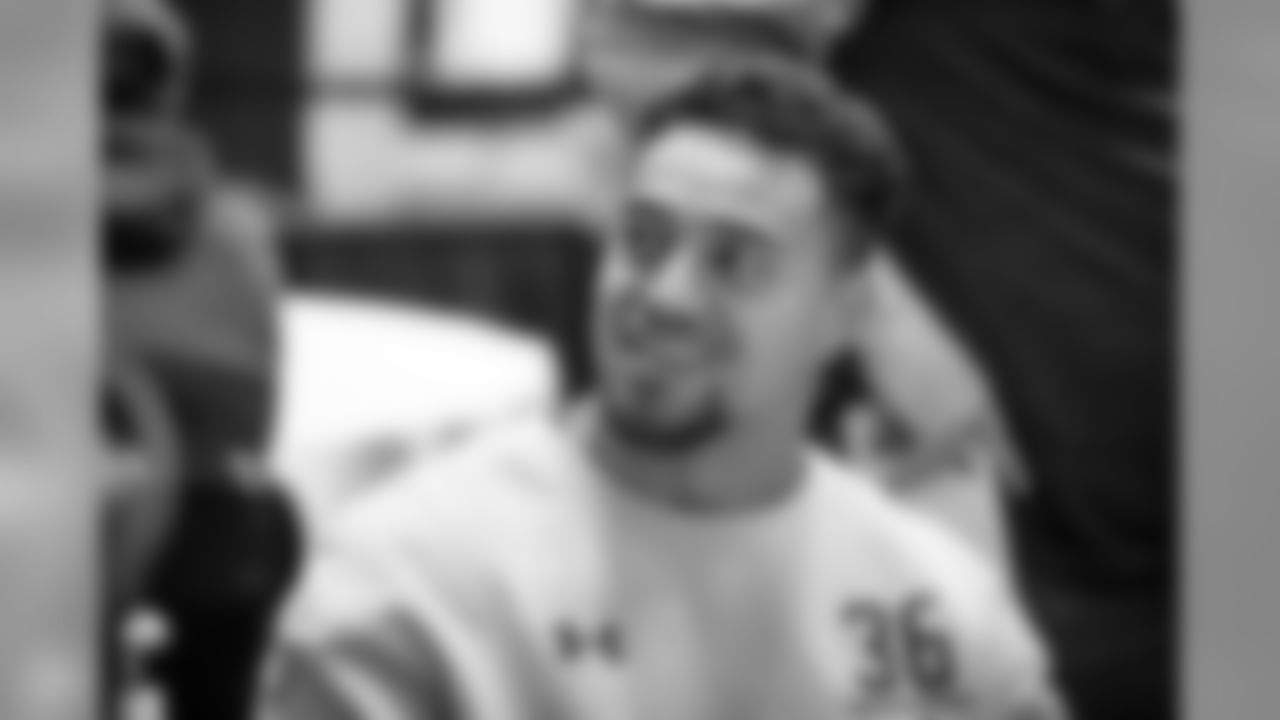 BYU linebacker Sione Takitaki talks to the media at the NFL Scouting Combine on Saturday, March 2 2019 in Indianapolis. (Detroit Lions via AP)