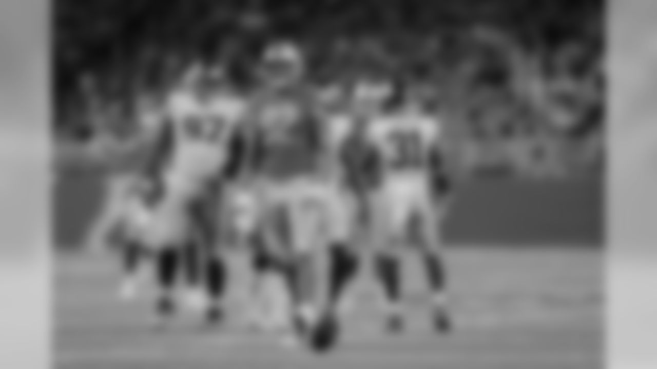 Detroit Lions tight end Logan Thomas (82) celebrates a first down during a NFL football game against the New York Giants Sunday, Oct. 27, 2019 in Detroit. (Detroit Lions via AP).