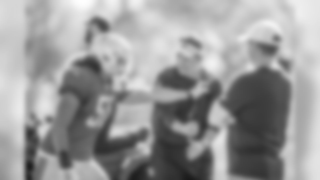 Detroit Lions linebackers coach Al Golden and Detroit Lions linebacker Jahlani Tavai (51) during Day five of Detroit Lions Training Camp presented by Rocket Mortgage on Tuesday, July 30, 2019 in Allen Park, Mich.