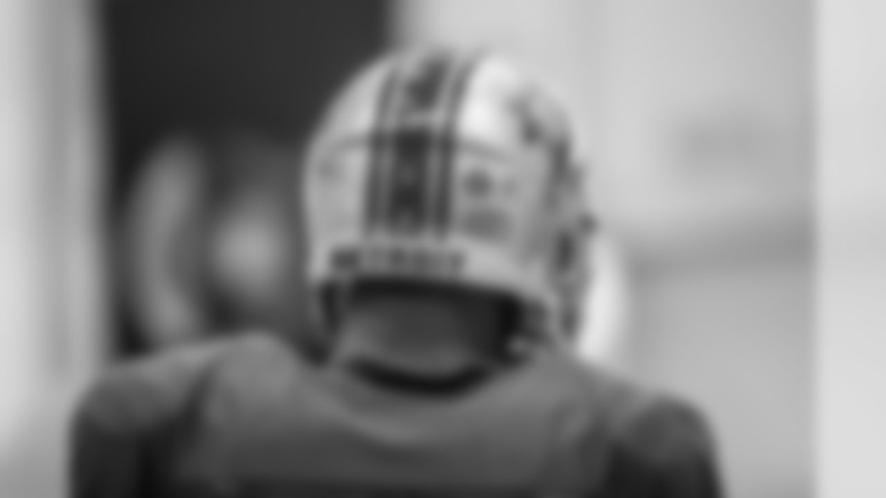 Detroit Lions cornerback Darius Slay (23)'s helmet with Salute to Service decal during practice at the Detroit Lions training facility Wednesday, Nov. 13, 2019 in Allen Park, Mich. (Detroit Lions via AP)