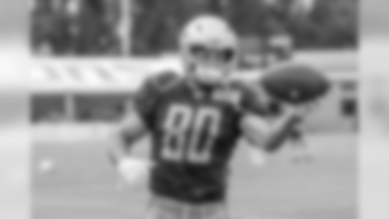 Detroit Lions wide receiver Danny Amendola (80) makes a one-handed catch off the jugs machine during Day 11 of 2019 Detroit Lions Training Camp presented by Rocket Mortgage on Tuesday, Aug. 6, 2019 in Allen Park, Mich. (Detroit Lions via AP)