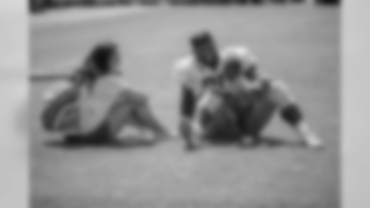 Detroit Lions running back LeGarrette Blount (29) spends time with his family after training camp practice on Thursday, Aug. 2, 2018 in Allen Park, Mich. (Detroit Lions via AP)