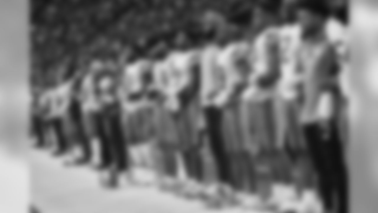Detroit Lions during the National Anthem before a NFL football game against the Minnesota Vikings Sunday, Dec. 8, 2019 in Minneapolis. (Detroit Lions via AP).