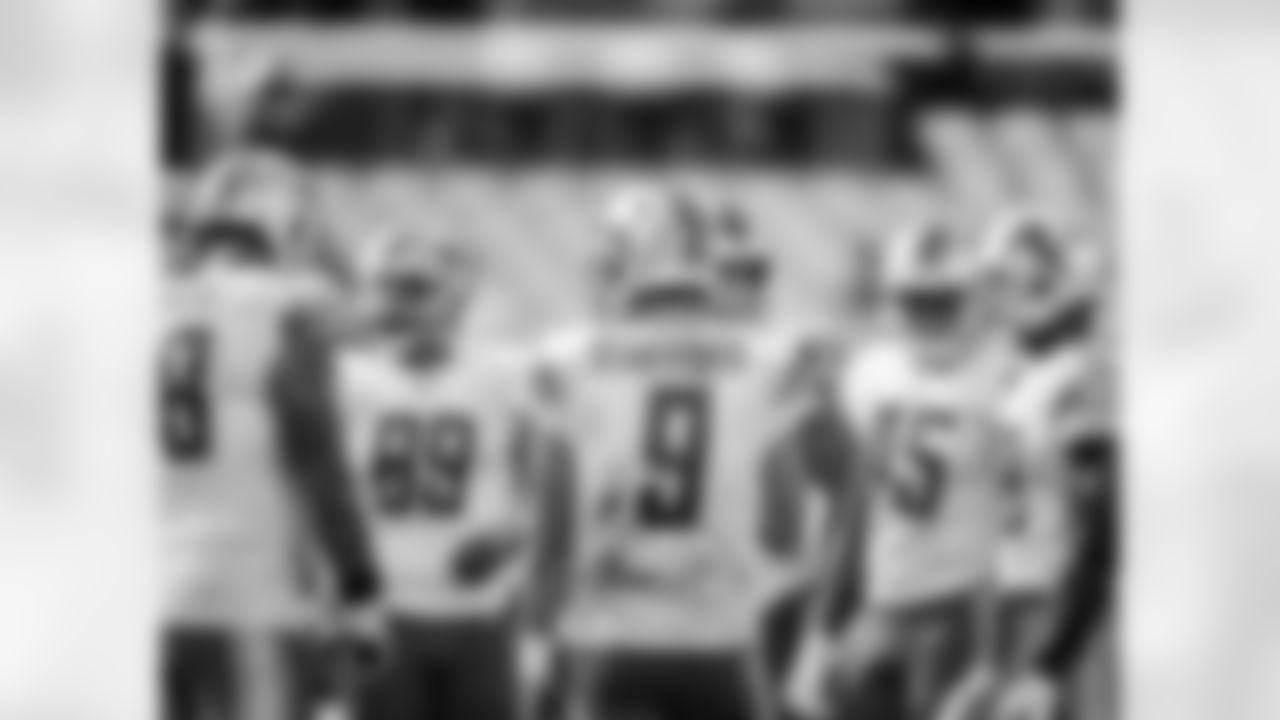 Detroit Lions quarterback Matthew Stafford (9) huddles with teammates during a NFL football game against the Jacksonville Jaguars on Sunday, Oct. 18, 2020 in Jacksonville, FL. (Detroit Lions via AP).