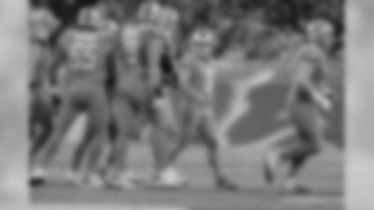 Detroit Lions kicker Matt Prater (5) after a successful field goal during a NFL football game against the Carolina Panthers on Sunday, Nov. 18, 2018 in Detroit. (Detroit Lions via AP).