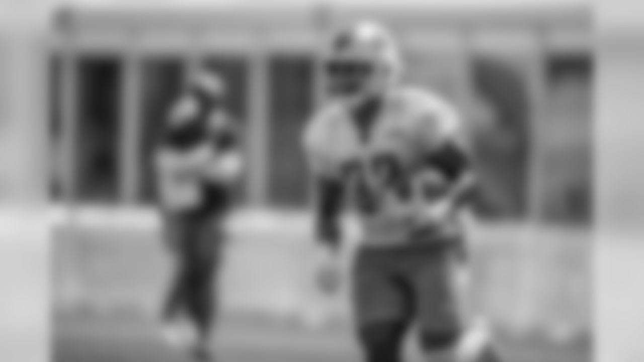 Detroit Lions running back Kerryon Johnson (33) returns a kickoff during training camp practice on Monday, Aug. 13, 2018 in Allen Park, Mich. (Detroit Lions via AP)