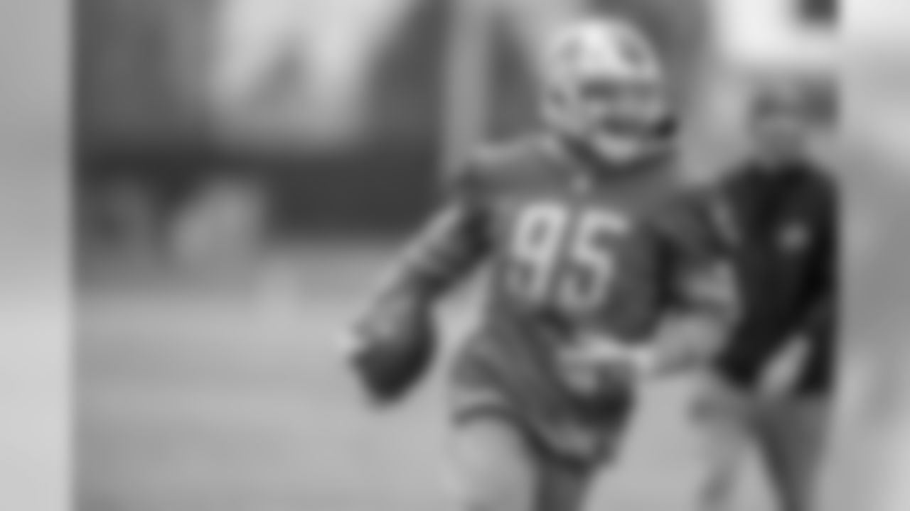 Detroit Lions defensive end Romeo Okwara (95) during practice at the Detroit Lions training facility on Thursday, Dec. 27, 2018 in Allen Park, Mich. (Detroit Lions via AP)