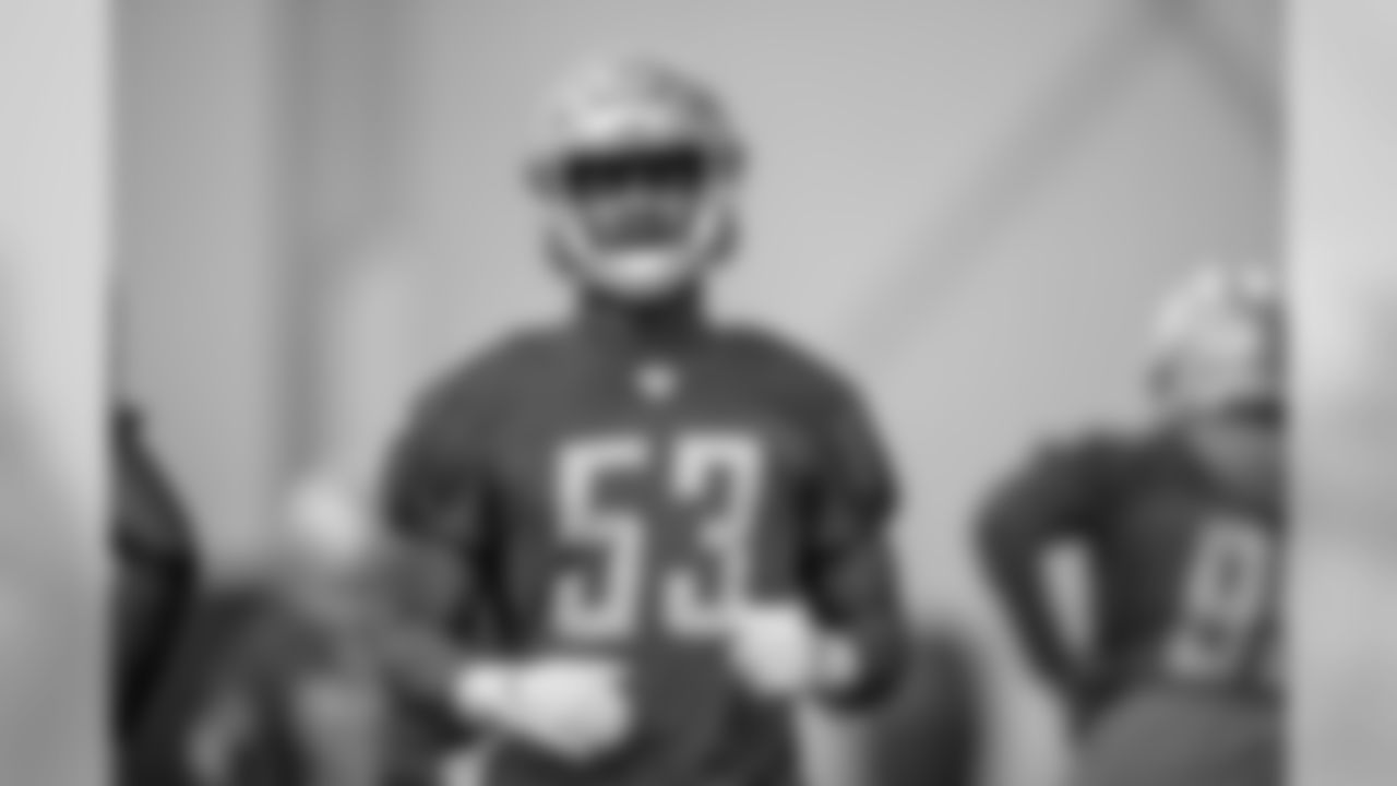 Detroit Lions linebacker Malik Carney (53) during Day 2 of rookie minicamp on Saturday, May 11, 2019 in Allen Park, Mich. (Detroit Lions via AP)