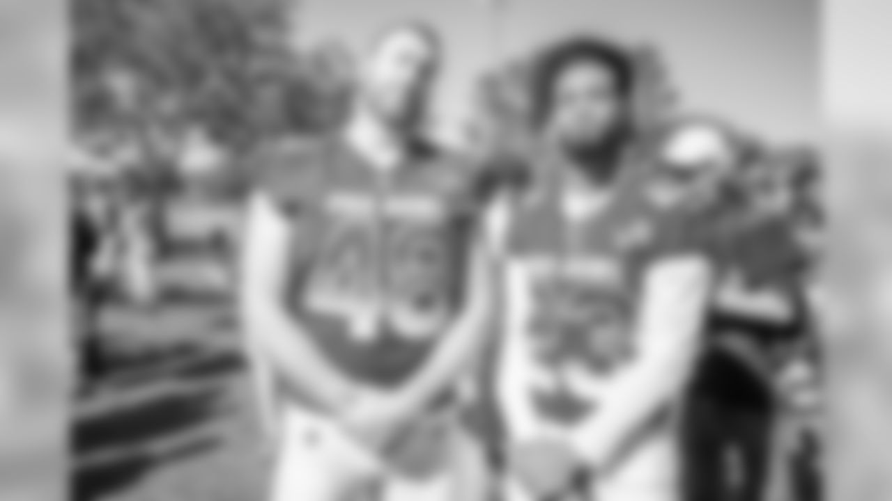 Detroit Lions long snapper Don Muhlbach (48) and Detroit Lions cornerback Darius Slay (23) at the NFC Pro Bowl team photo on Friday, Jan. 25, 2019 in Orlando, Fla. (Detroit Lions via AP)