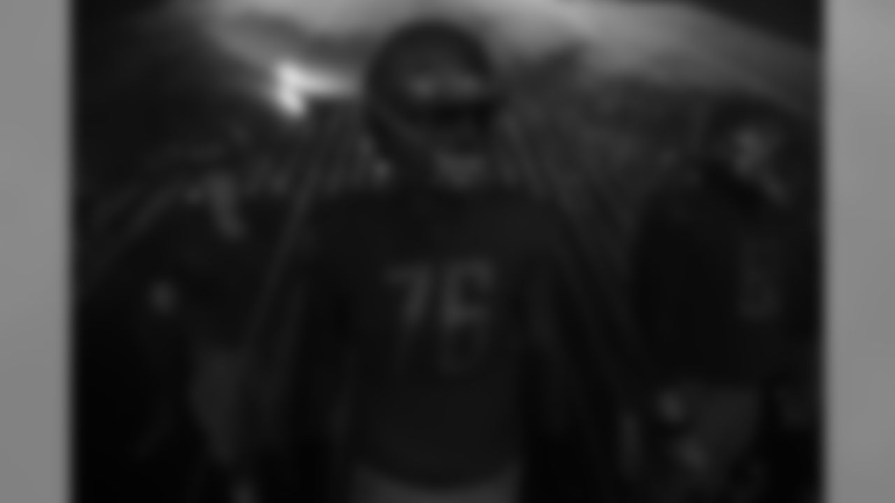 Detroit Lions offensive lineman Oday Aboushi (76) in the tunnel for introductions before a NFL football game against the Green Bay Packers Sunday, Dec. 29, 2019 in Detroit. (Detroit Lions via AP).