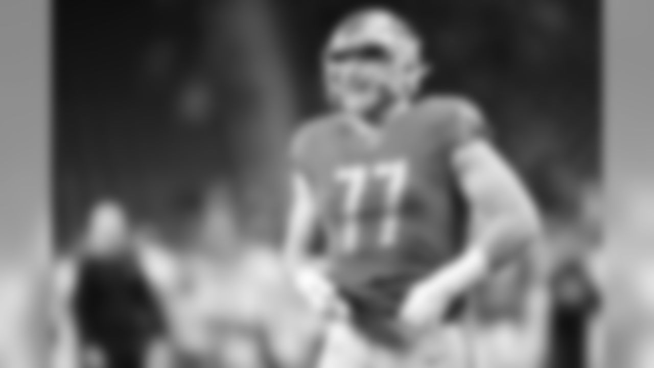 Detroit Lions offensive lineman Frank Ragnow (77) before a NFL football game against the Minnesota Vikings on Sunday, Dec. 23, 2018 in Detroit. (Detroit Lions via AP).