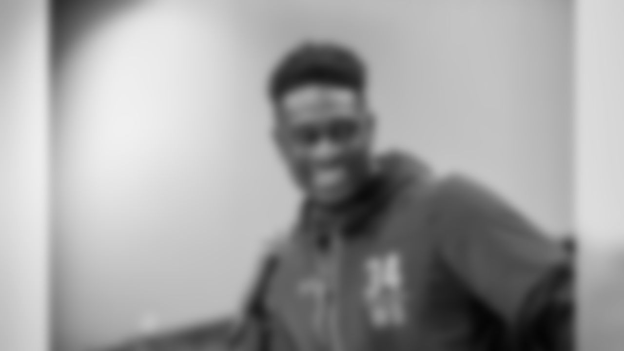 Ole Miss wideout D.K. Metcalf talks to the media at the NFL Scouting Combine on Friday, March 1, 2019 in Indianapolis. (Detroit Lions via AP)