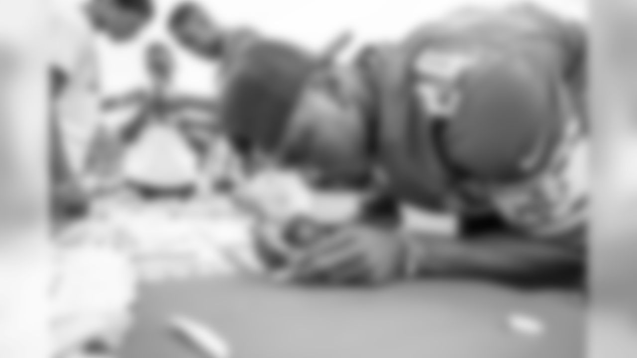 Detroit Lions cornerback Amani Oruwariye (24) helps build rockets with students from Detroit Lions Academy as part of Season Launch Week presented by Rocket Mortgage Tuesday, Sept. 10, 2019 in Allen Park, Mich.